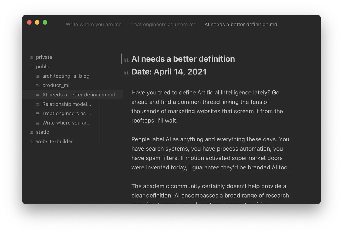 Screenshot of Caret markdown editor