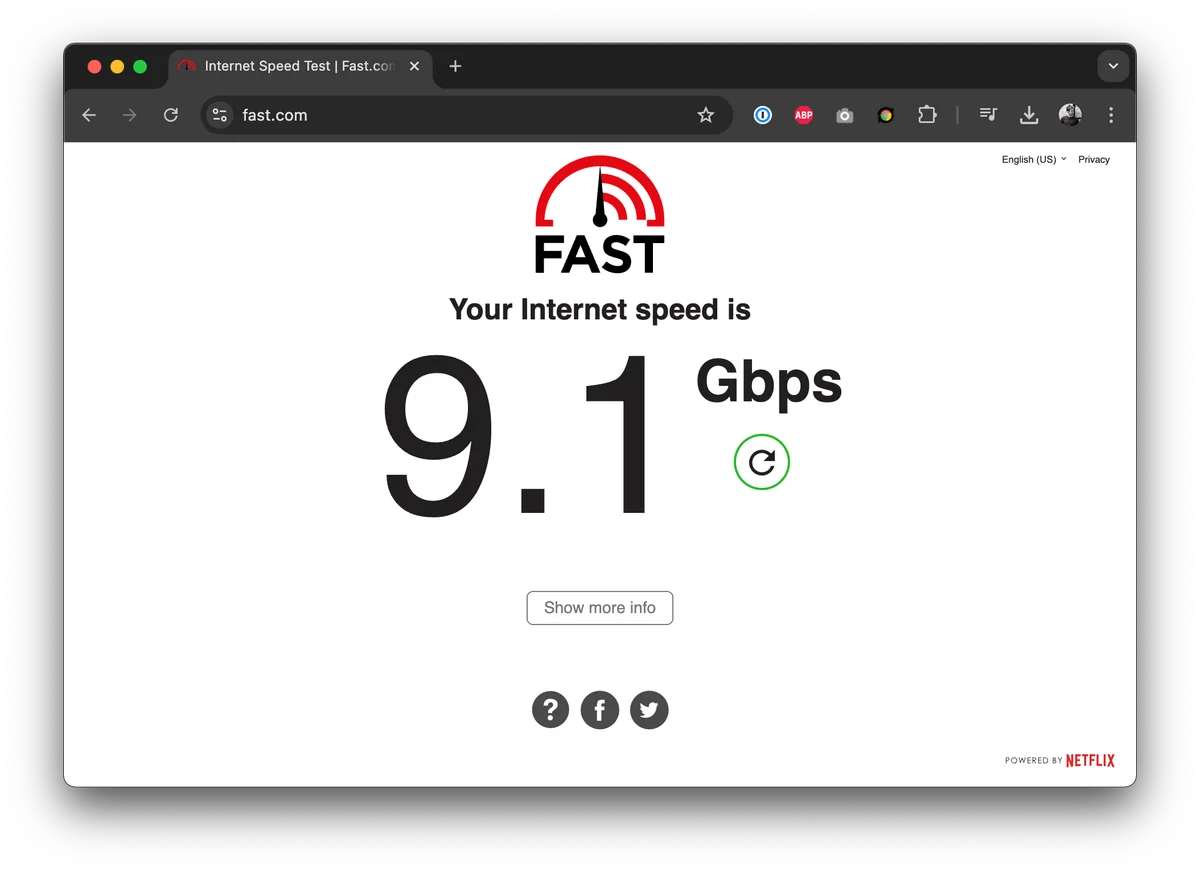 Screenshot of speedtest