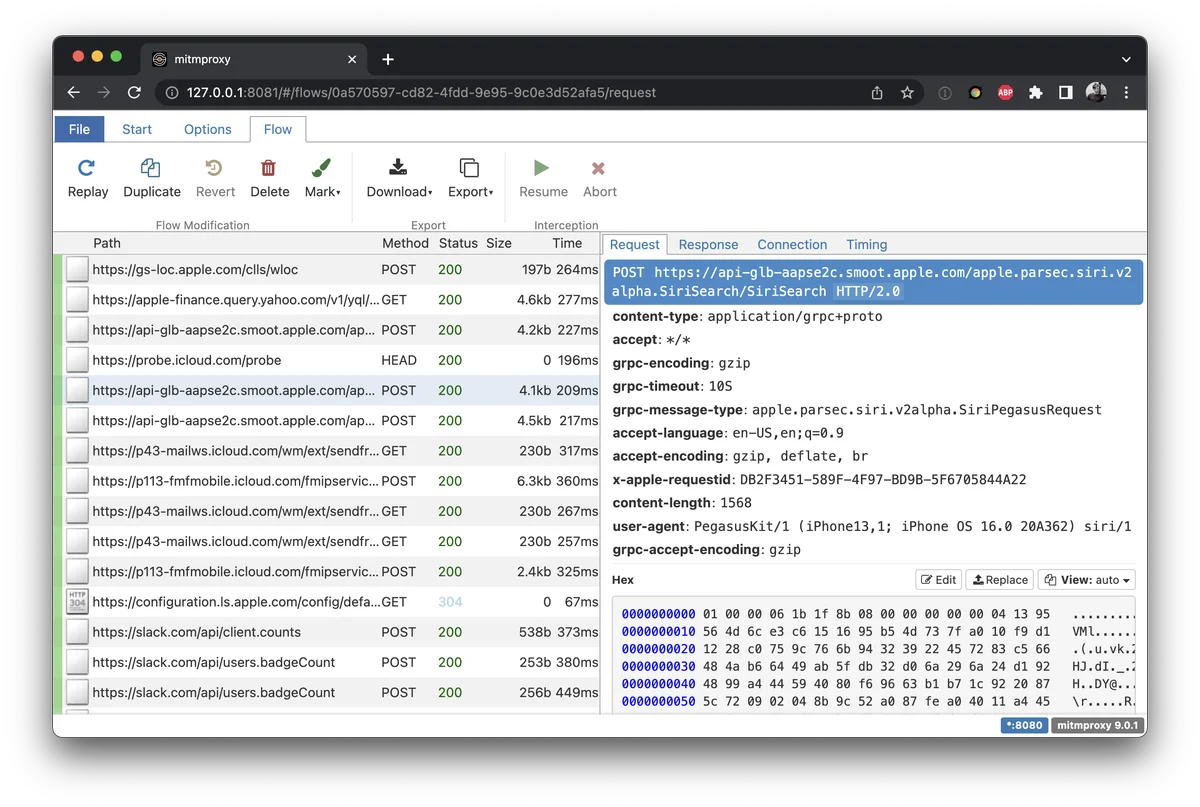 Screenshot of mitmproxy