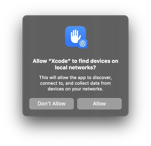 Allow XCode to find devices on the network