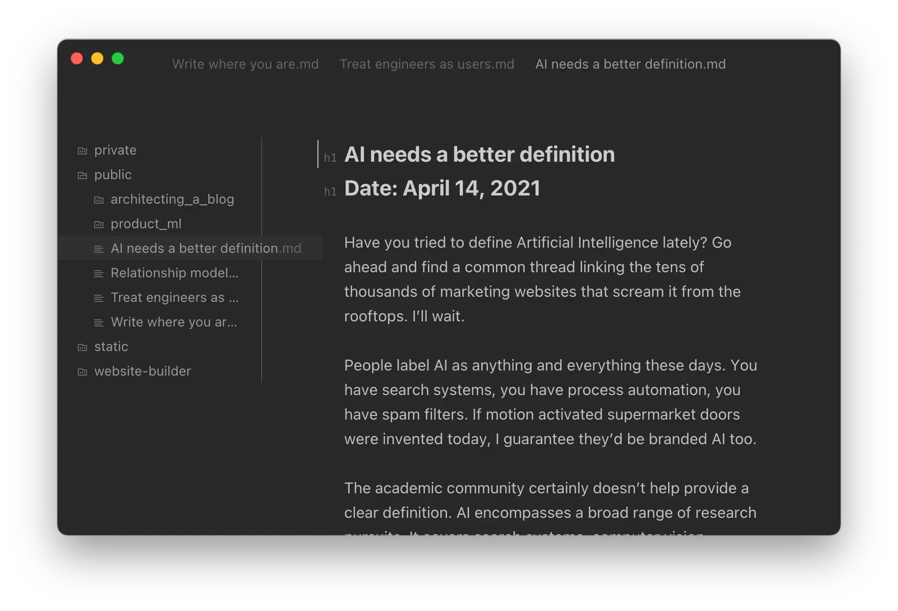 Screenshot of Caret markdown editor