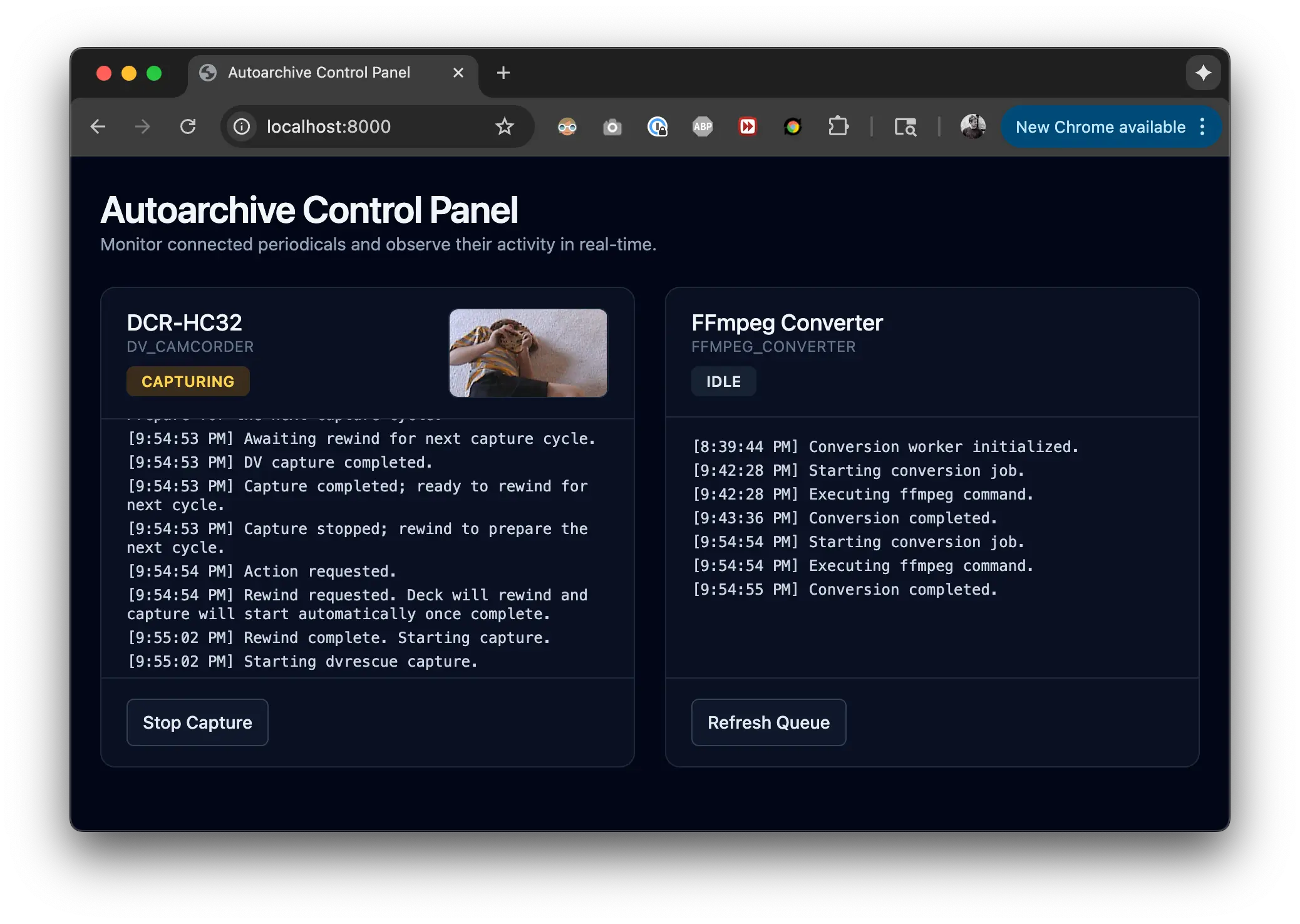 Screenshot of the autoimport control panel
