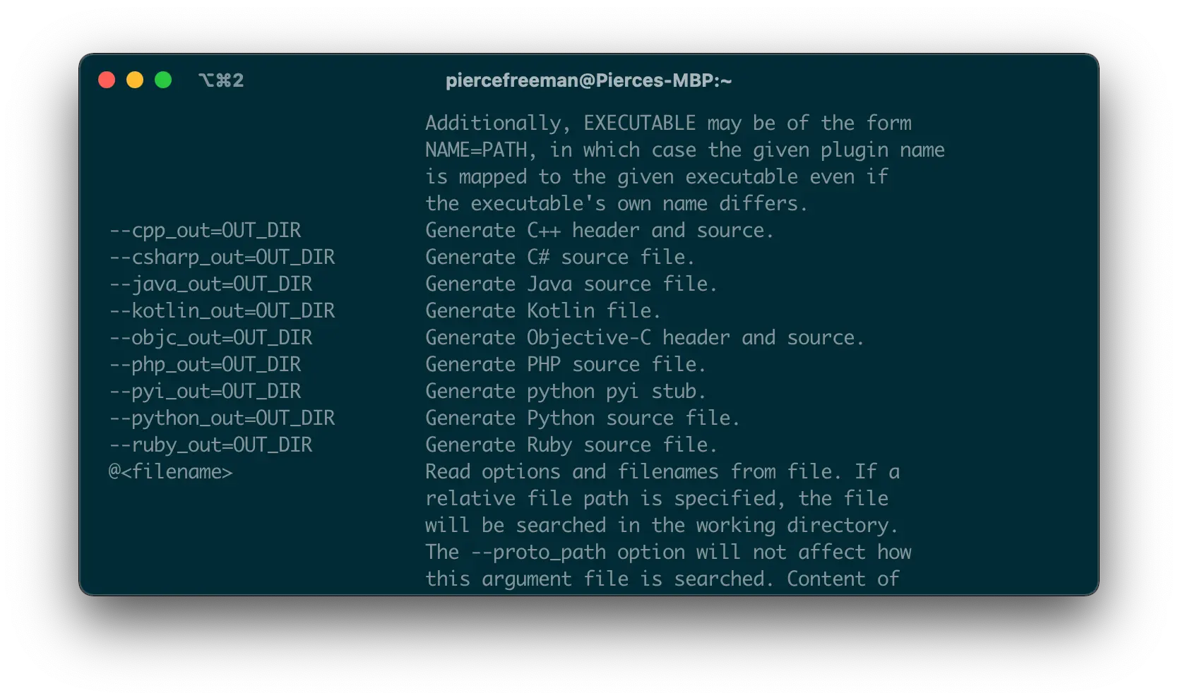 Screenshot of protoc