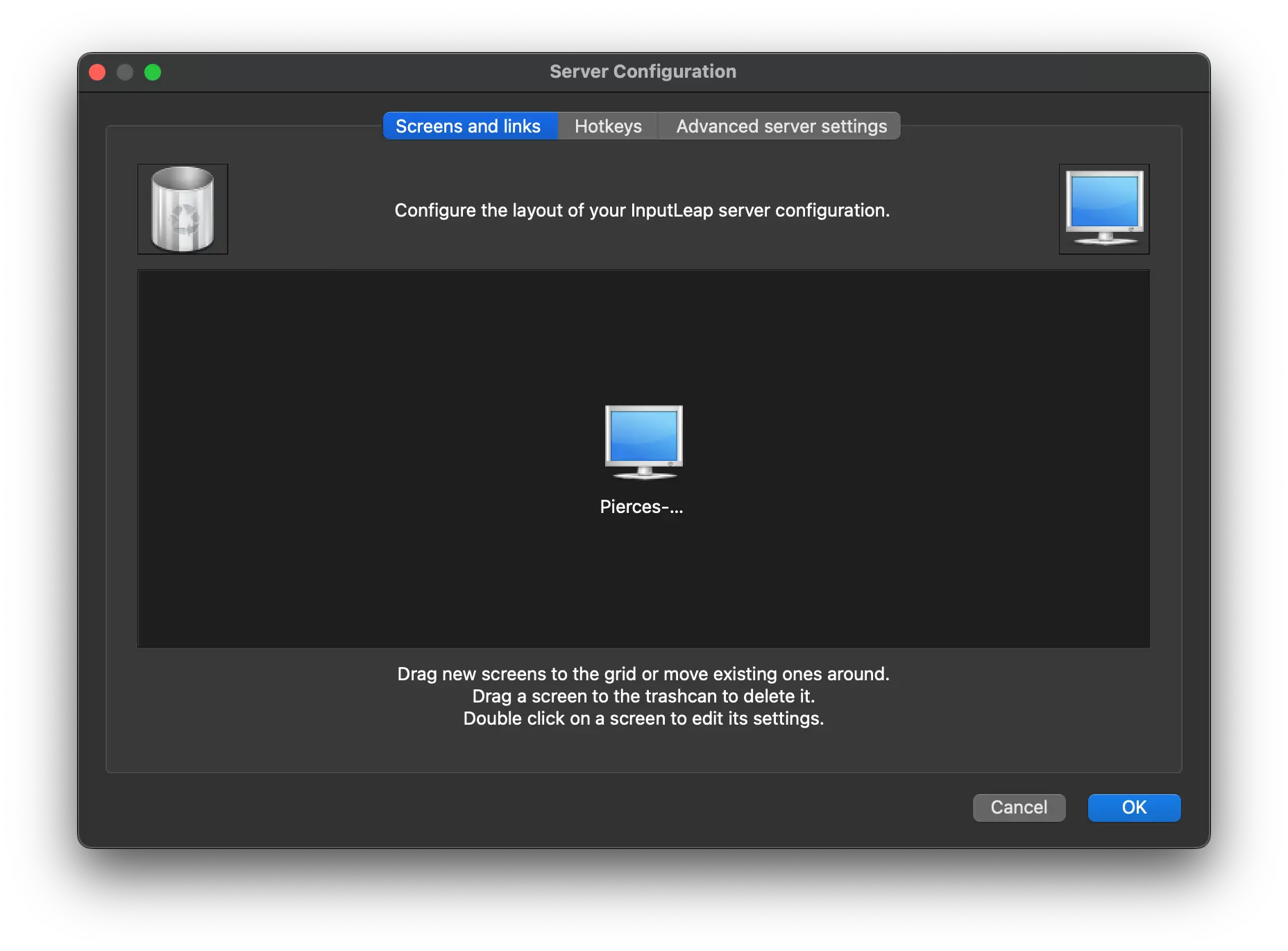Screenshot of main settings page