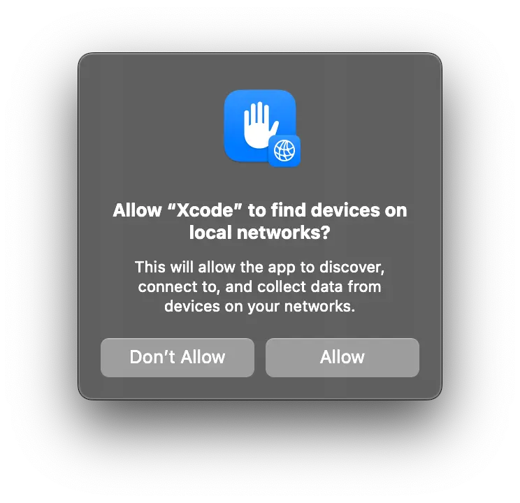 Allow XCode to find devices on the network