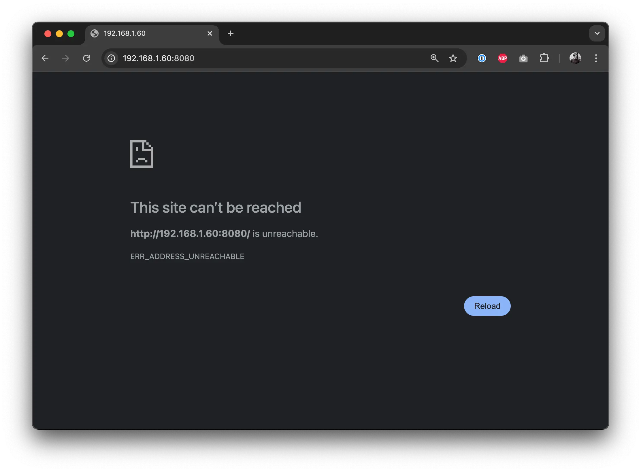 Screenshot of Chrome Error