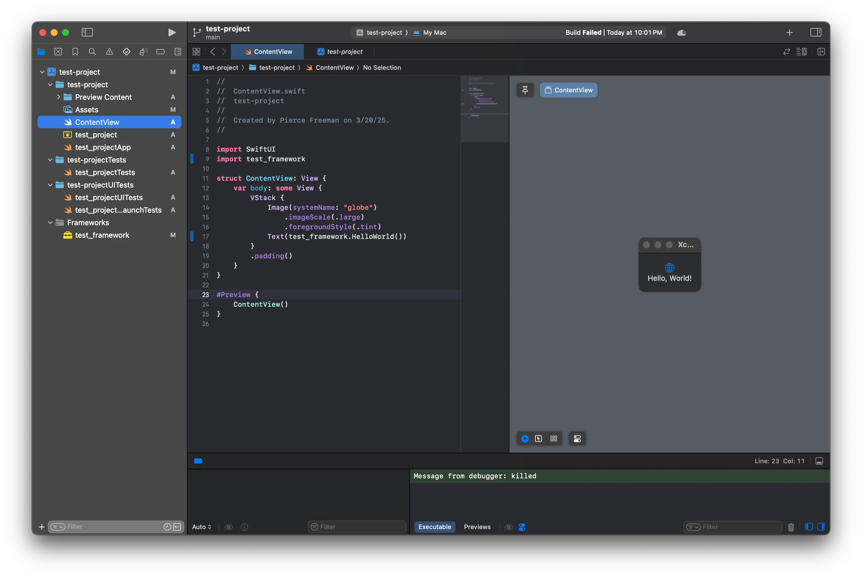 Screenshot of working app