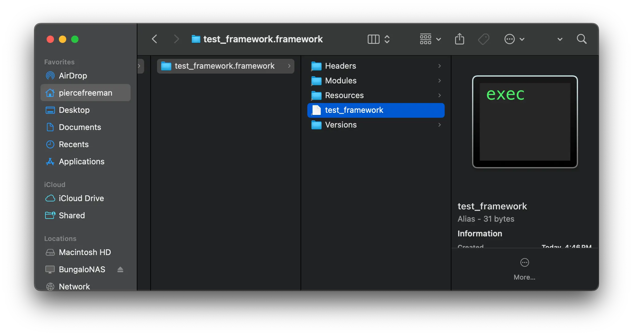Screenshot of framework files